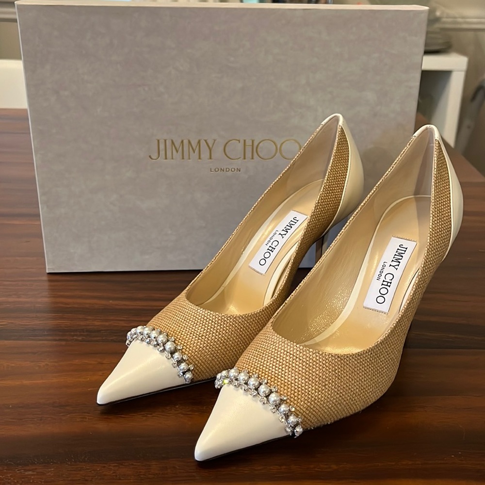 NEW IN BOX Jimmy Choo Raffia Crystal Pearl Pumps - Multiple Sizes Available